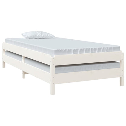 Letto Impilabile Bianco 90x190 cm in Legno Massello di Pino - homemem39