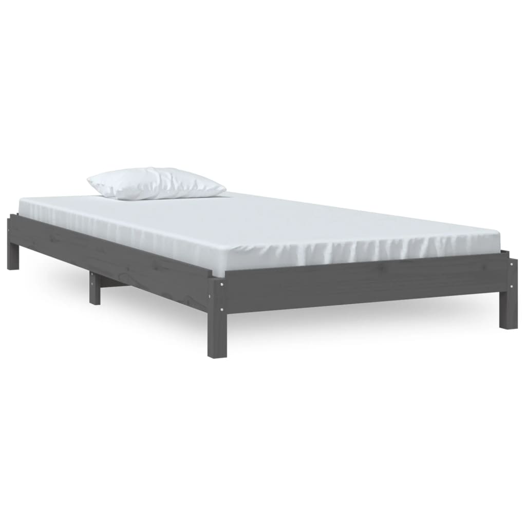 Letto Impilabile Grigio 75x190 cm in Legno Massello di Pino - homemem39