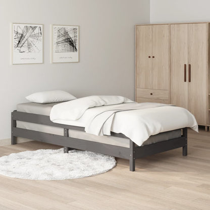 Letto Impilabile Grigio 75x190 cm in Legno Massello di Pino - homemem39