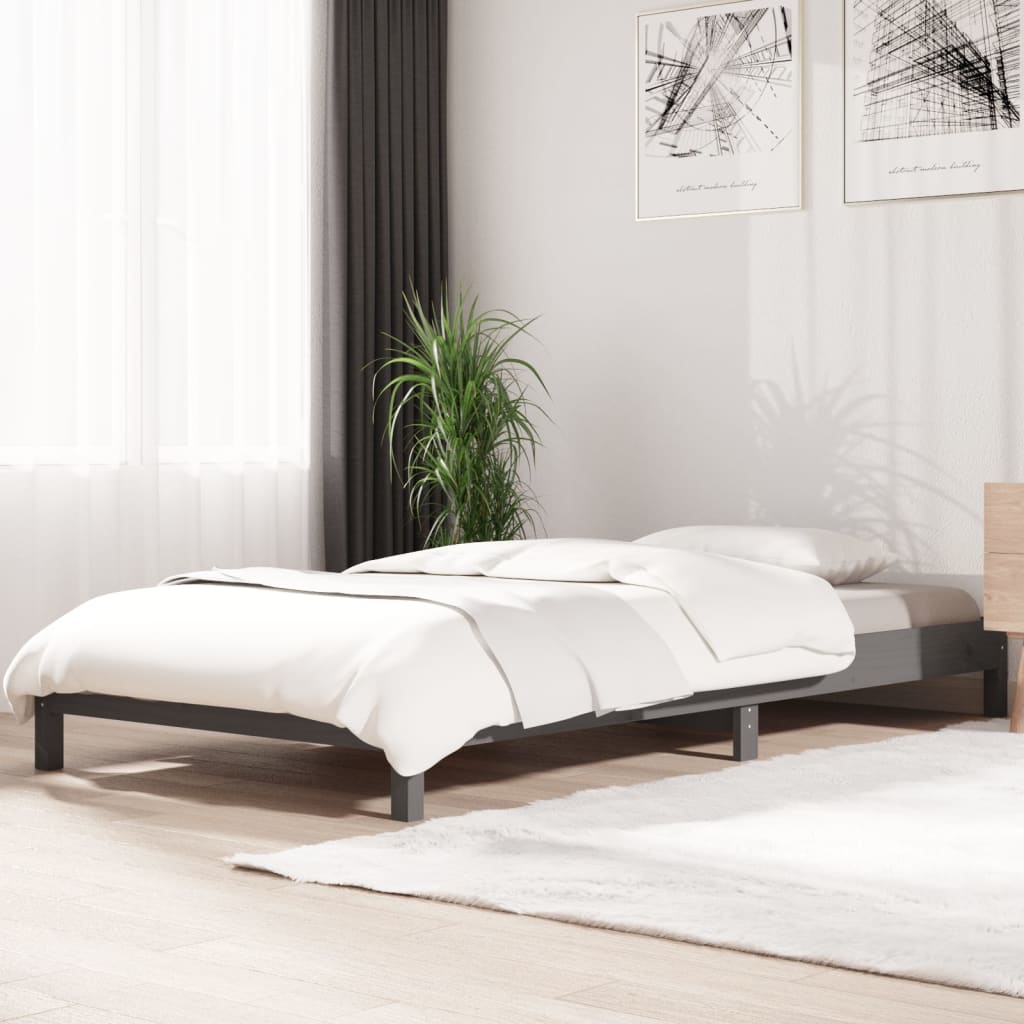 Letto Impilabile Grigio 75x190 cm in Legno Massello di Pino - homemem39