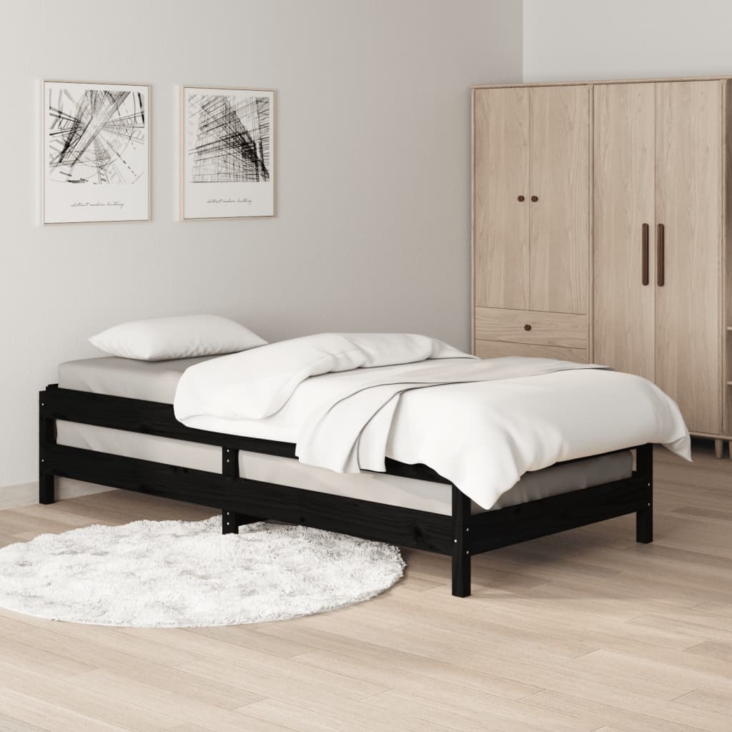 Letto Impilabile Nero 75x190 cm in Legno Massello di Pino - homemem39