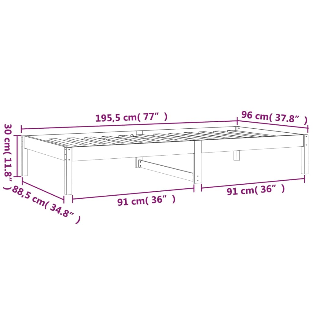 Dormeuse Grigia 90x190 cm 3FT Single in Legno Massello di Pino - homemem39