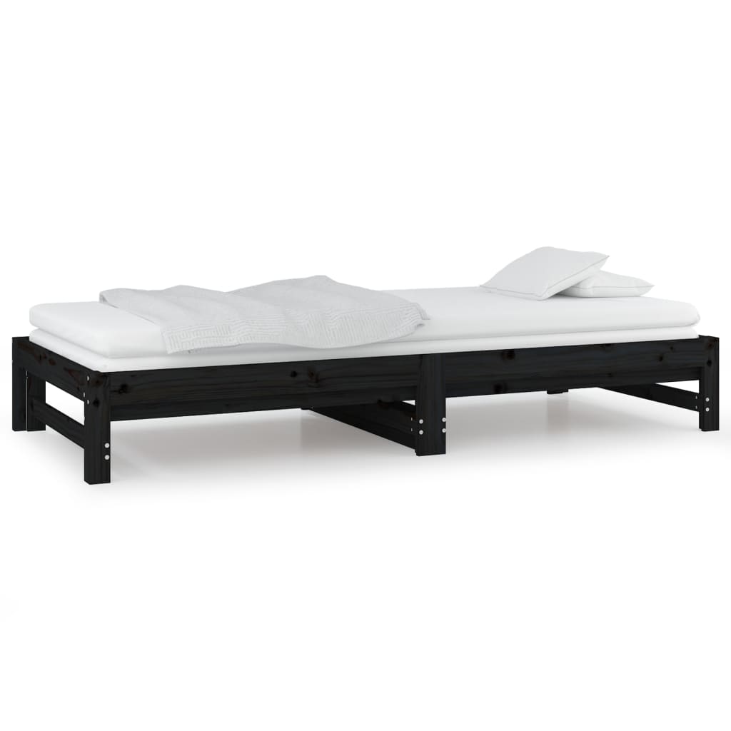 Dormeuse Estraibile Nera 2x(80x200) cm Legno Massello di Pino - homemem39