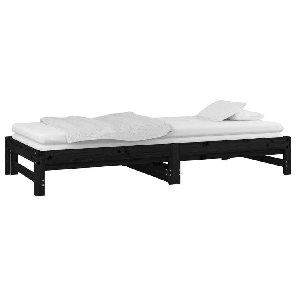 Dormeuse Estraibile Nera 2x(90x190) cm Legno Massello di Pino - homemem39