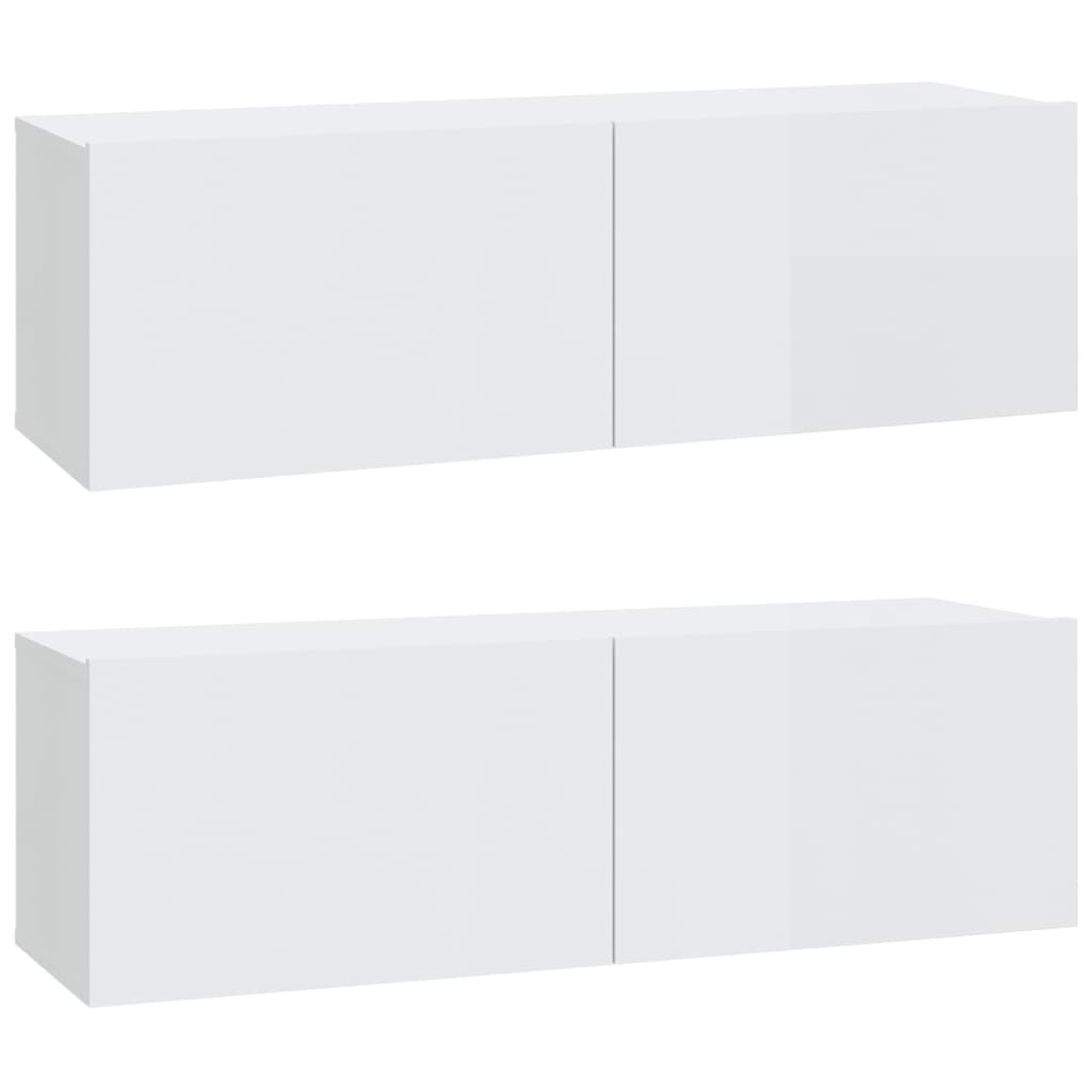 Mobili TV da Parete 2 pz Bianco Lucido 100x30x30 cm in Legno - homemem39