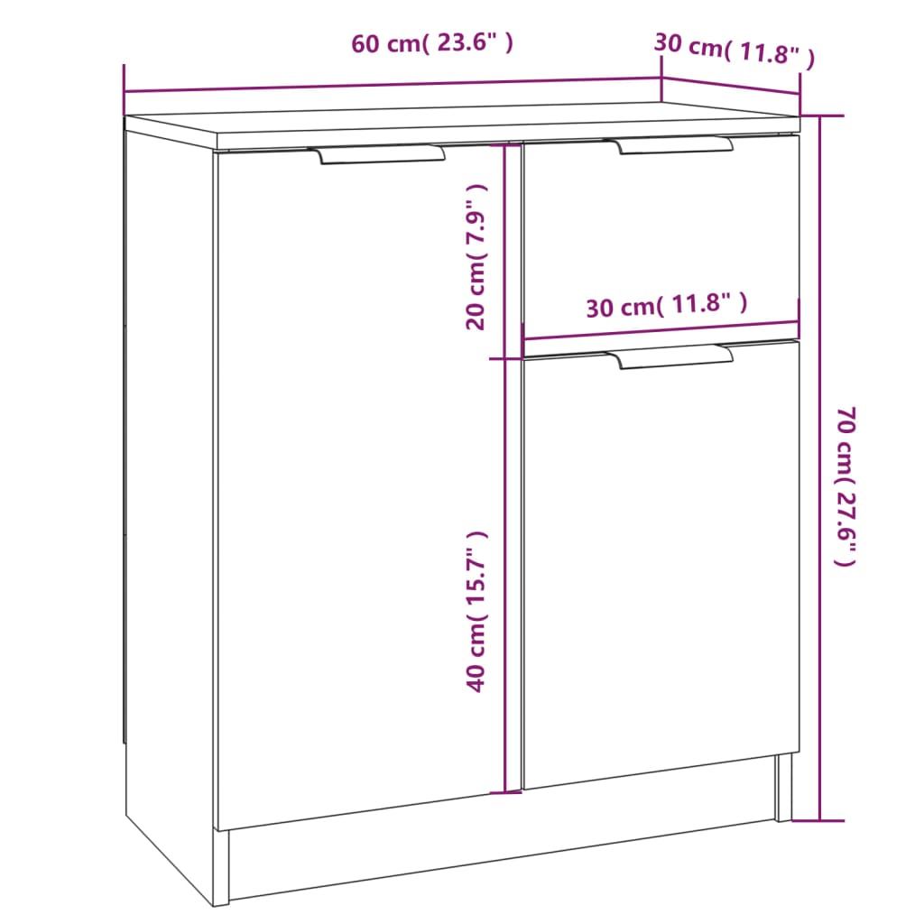 Credenza Bianca 60x30x70 cm in Legno Multistrato - homemem39