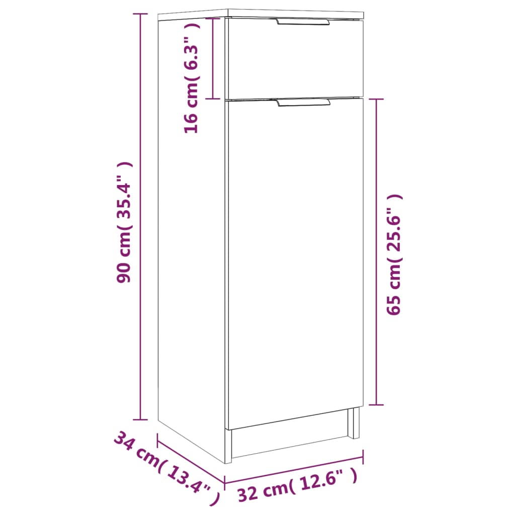 Armadio da Bagno Bianco Lucido 32x34x90 cm in Legno Multistrato - homemem39