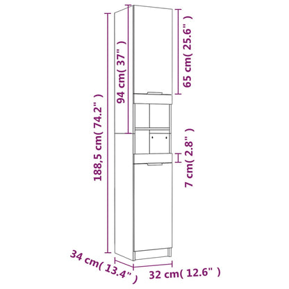 Mobile da Bagno Grigio Cemento 32x34x188,5 cm Legno Multistrato - homemem39