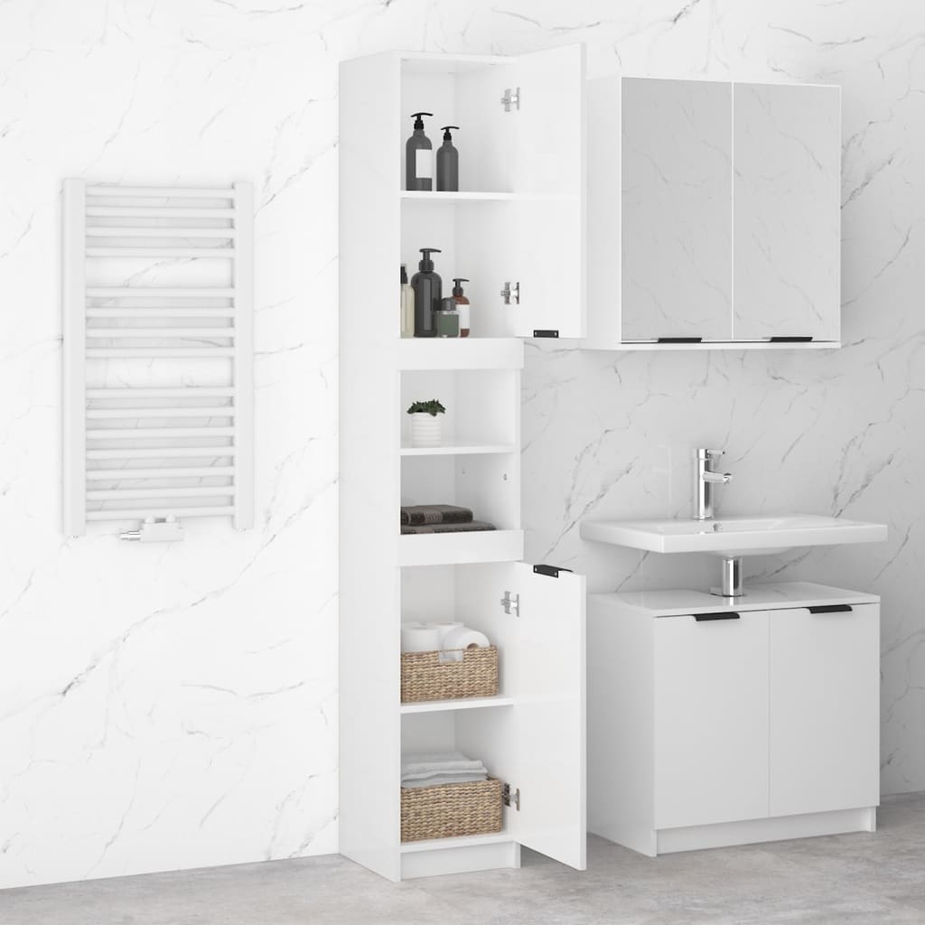 Mobile da Bagno Bianco Lucido 32x34x188,5 cm Legno Multistrato - homemem39