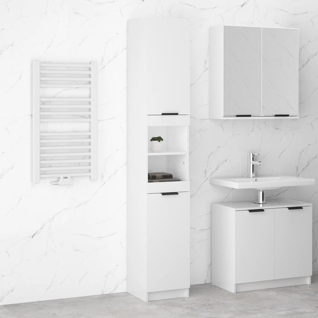 Mobile da Bagno Bianco Lucido 32x34x188,5 cm Legno Multistrato - homemem39