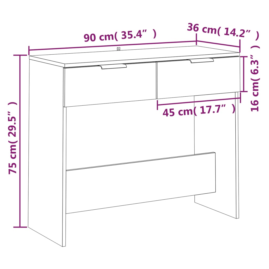 Tavolino Consolle Nero 90x36x75 cm in Legno Multistrato - homemem39