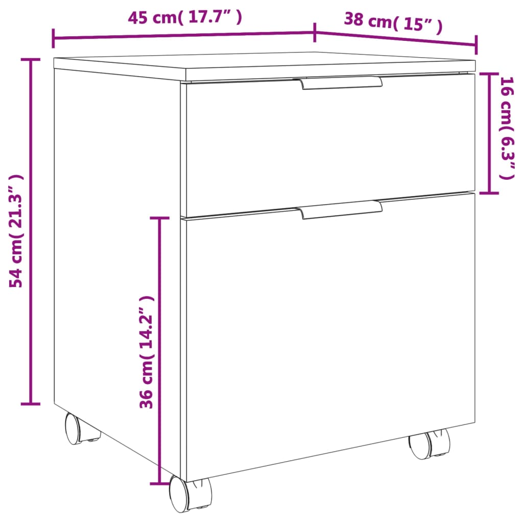 Schedario con Ruote Nero 45x38x54 cm in Legno Multistrato - homemem39