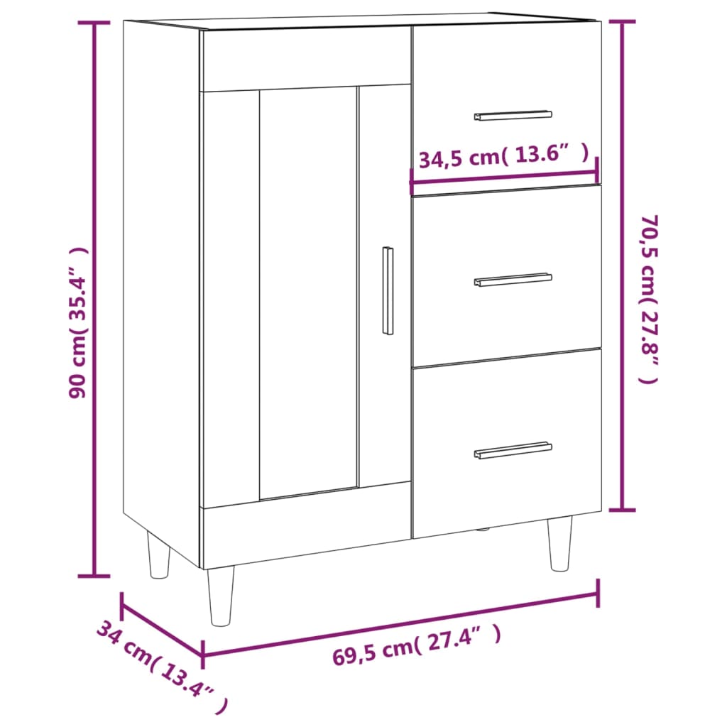 Credenza 69,5x34x90 cm in Legno Multistrato Bianco Lucido - homemem39