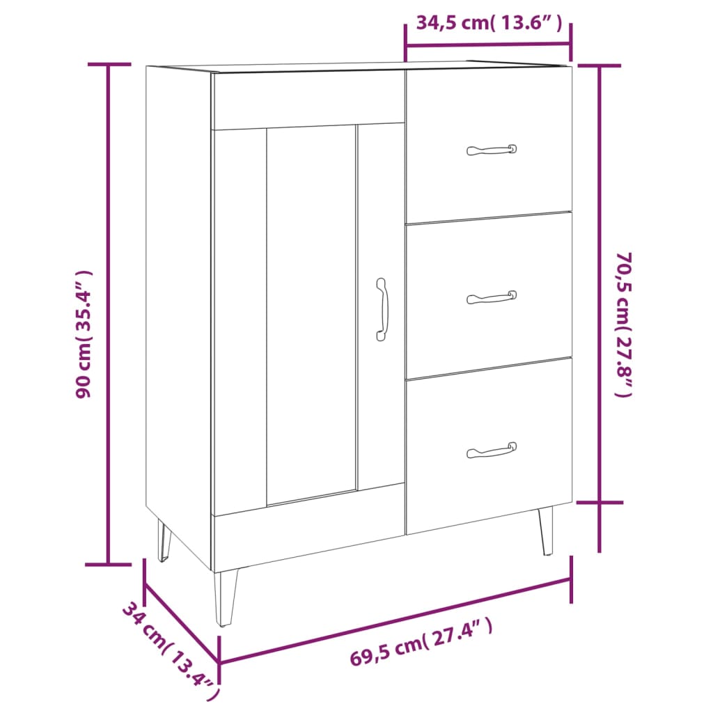 Credenza Bianca 69,5x34x90 cm in Legno Multistrato - homemem39