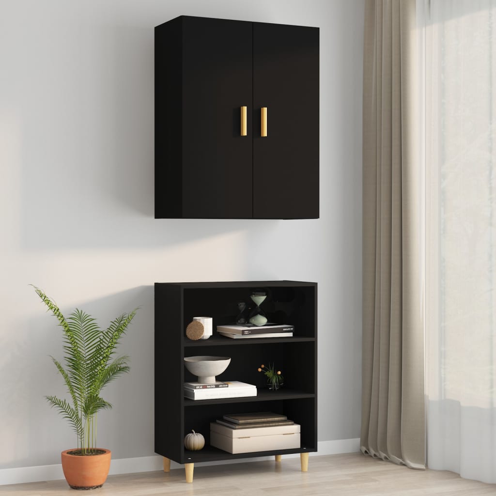 Armadietto Pensile a Parete Nero 69,5x34x90 cm - homemem39