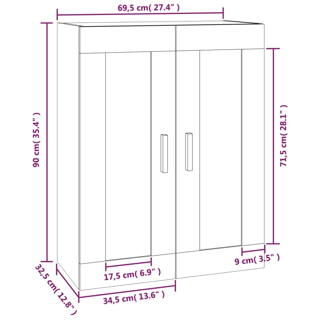 Mobile a Parete Nero 69,5x32,5x90 cm in Legno Multistrato - homemem39