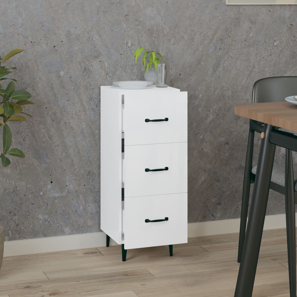 Credenza Bianco Lucido 34,5x34x90 cm in Legno Multistrato - homemem39