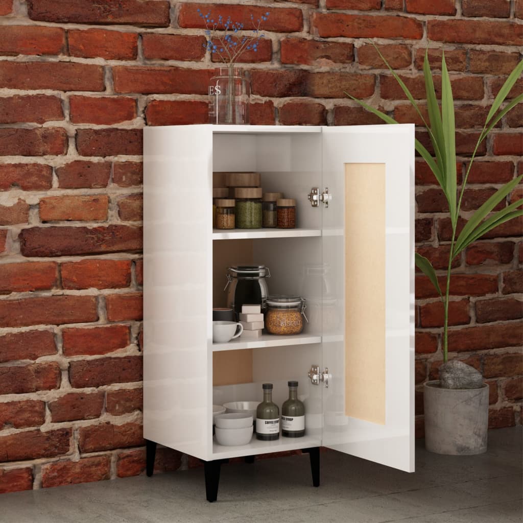 Credenza Bianco Lucido 34,5x34x90 cm in Legno Multistrato - homemem39