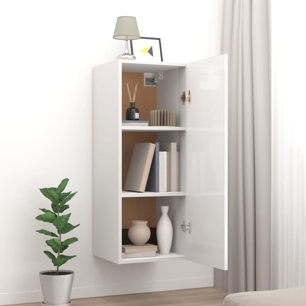 vidaXL Mobile Parete Bianco Lucido 34,5x34x90 cm in Legno Multistrato - homemem39