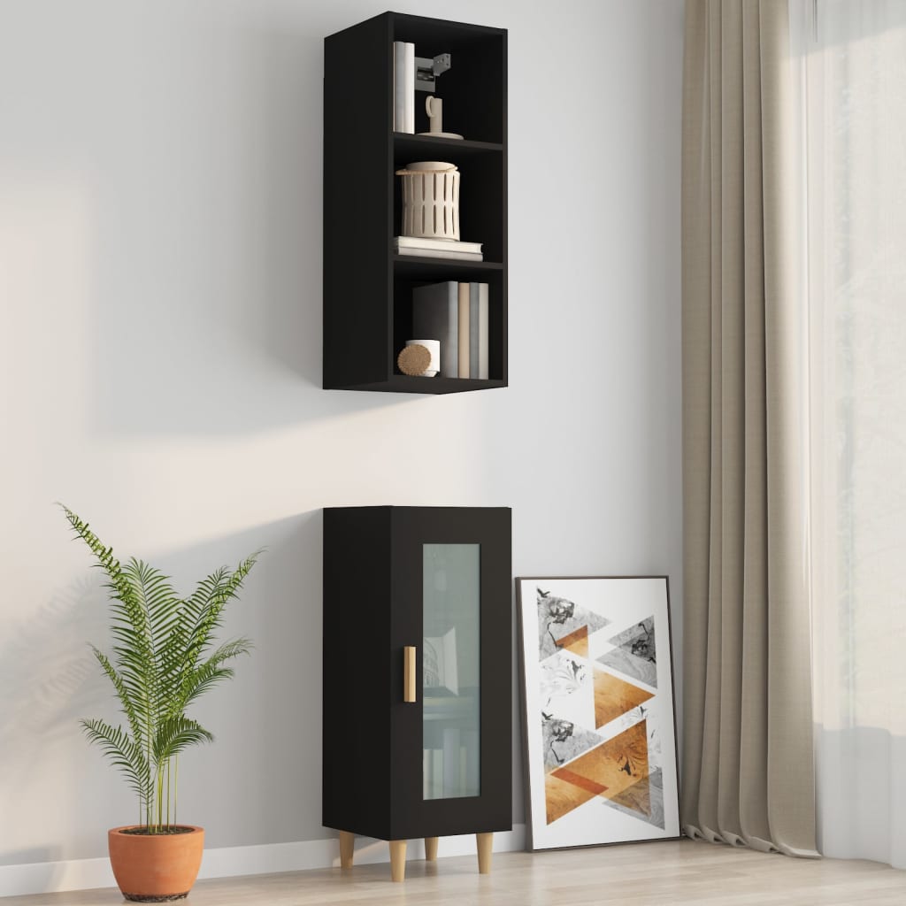 Armadietto a Muro Nero 34,5x32,5x90 cm in Legno Multistrato - homemem39