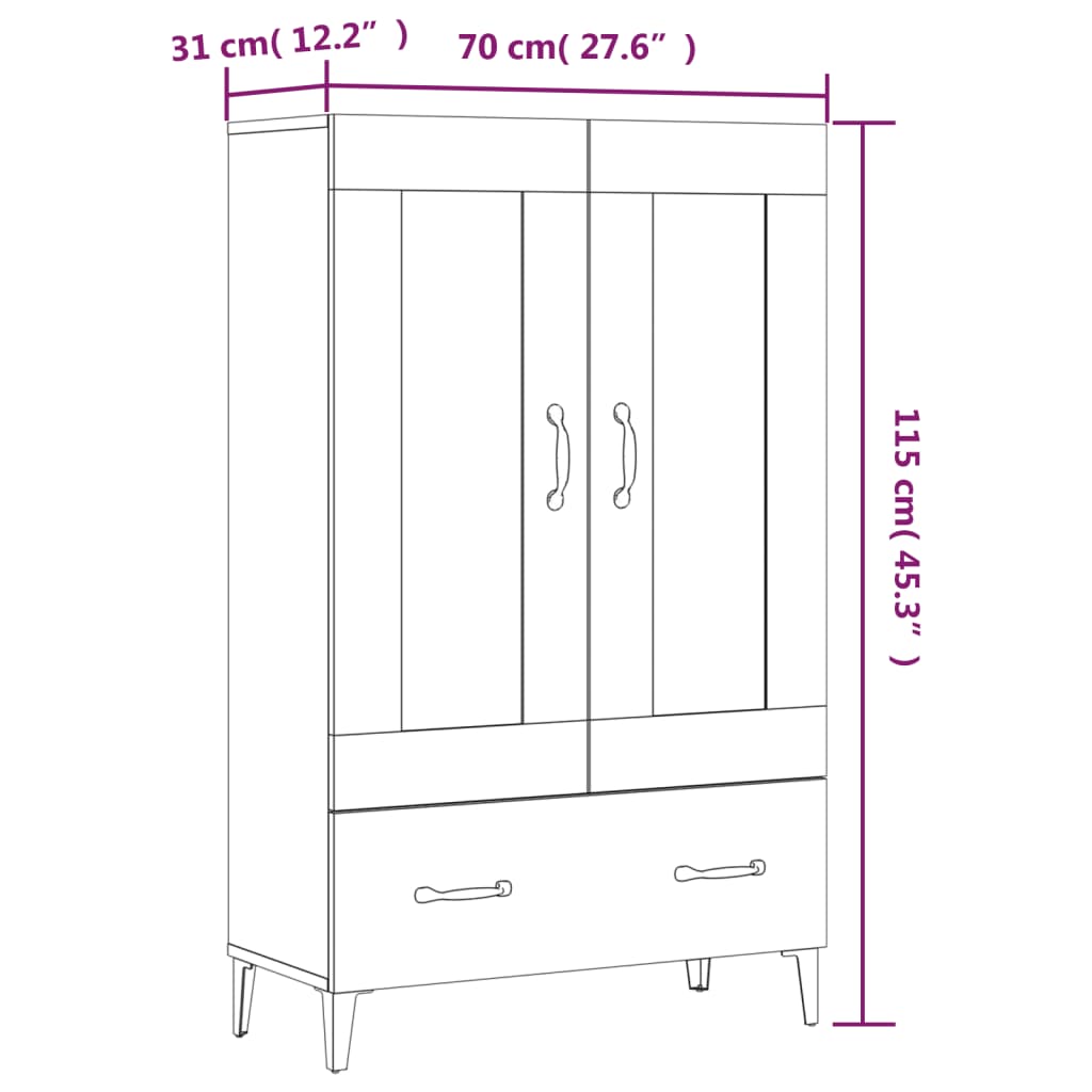 Credenza Bianco Lucido 70x31x115 cm in Legno Multistrato - homemem39