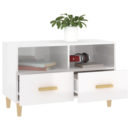 Mobile Porta TV Bianco Lucido 80x36x50 cm in Legno Multistrato - homemem39