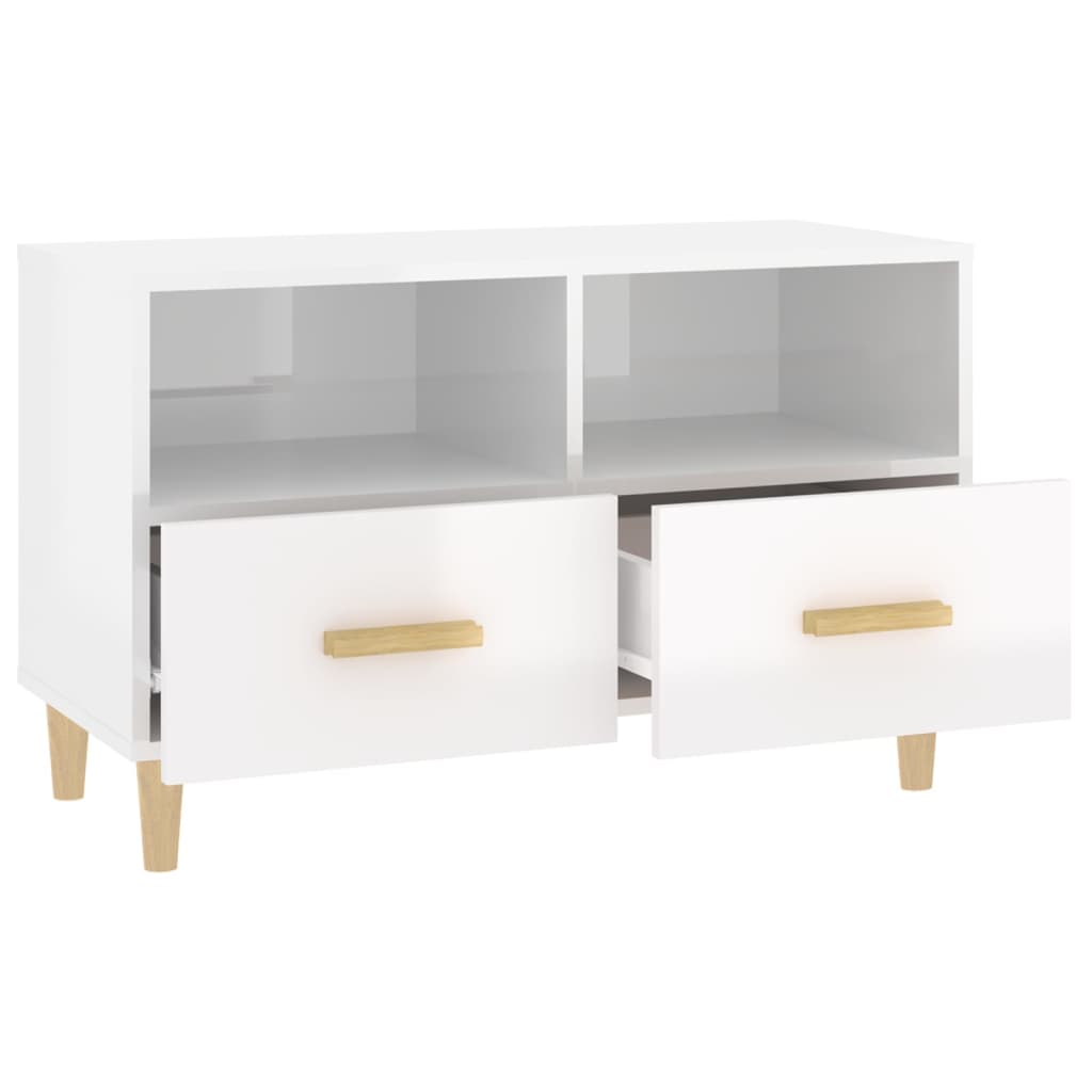 Mobile Porta TV Bianco Lucido 80x36x50 cm in Legno Multistrato - homemem39