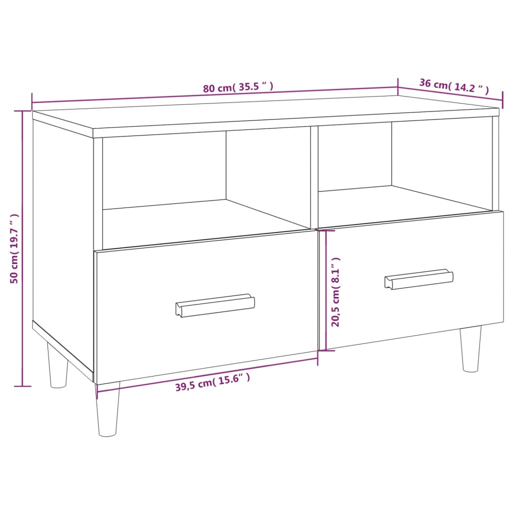 Mobile Porta TV Bianco Lucido 80x36x50 cm in Legno Multistrato - homemem39