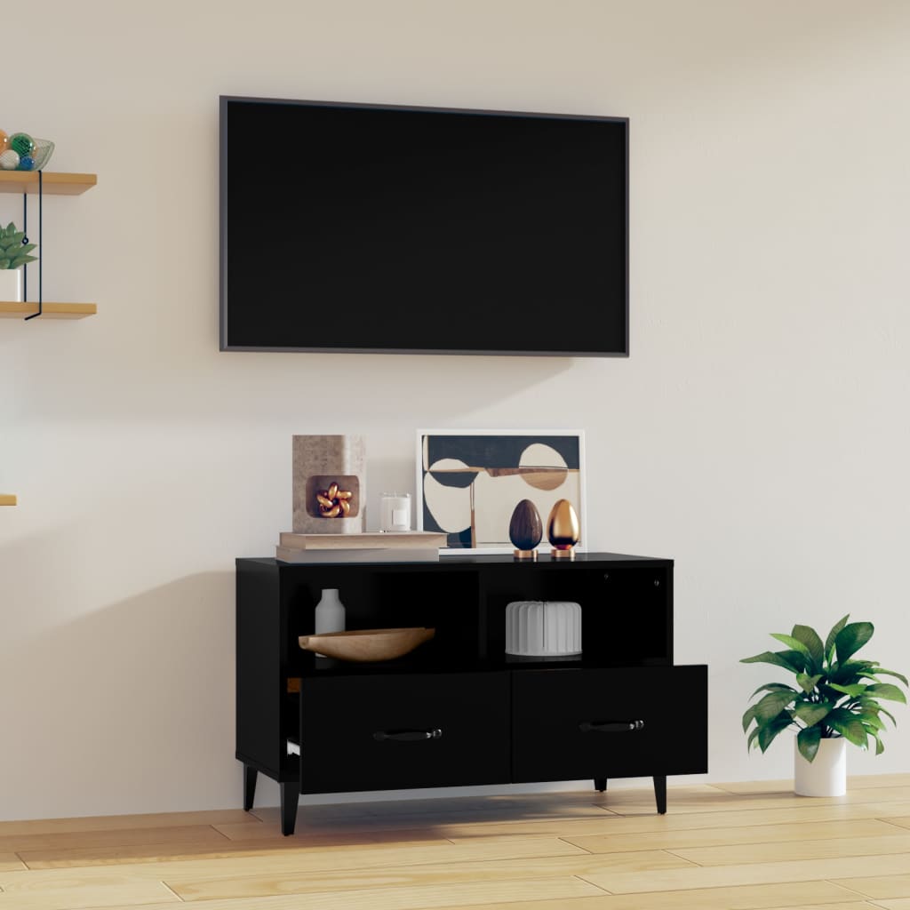 Mobile Porta TV Nero 80x36x50 cm in Legno Multistrato - homemem39