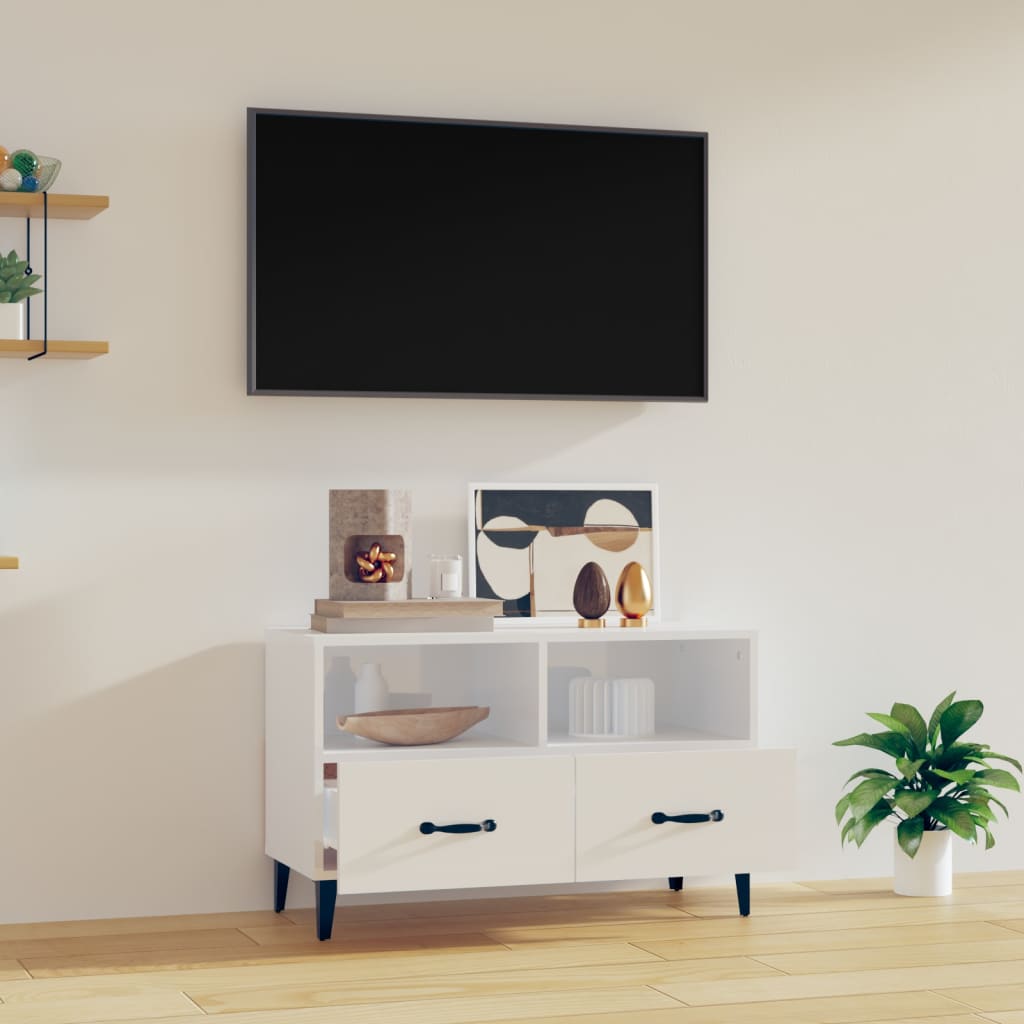 vidaXL Mobile Porta TV Bianco Lucido 80x36x50 cm in Legno Multistrato - homemem39