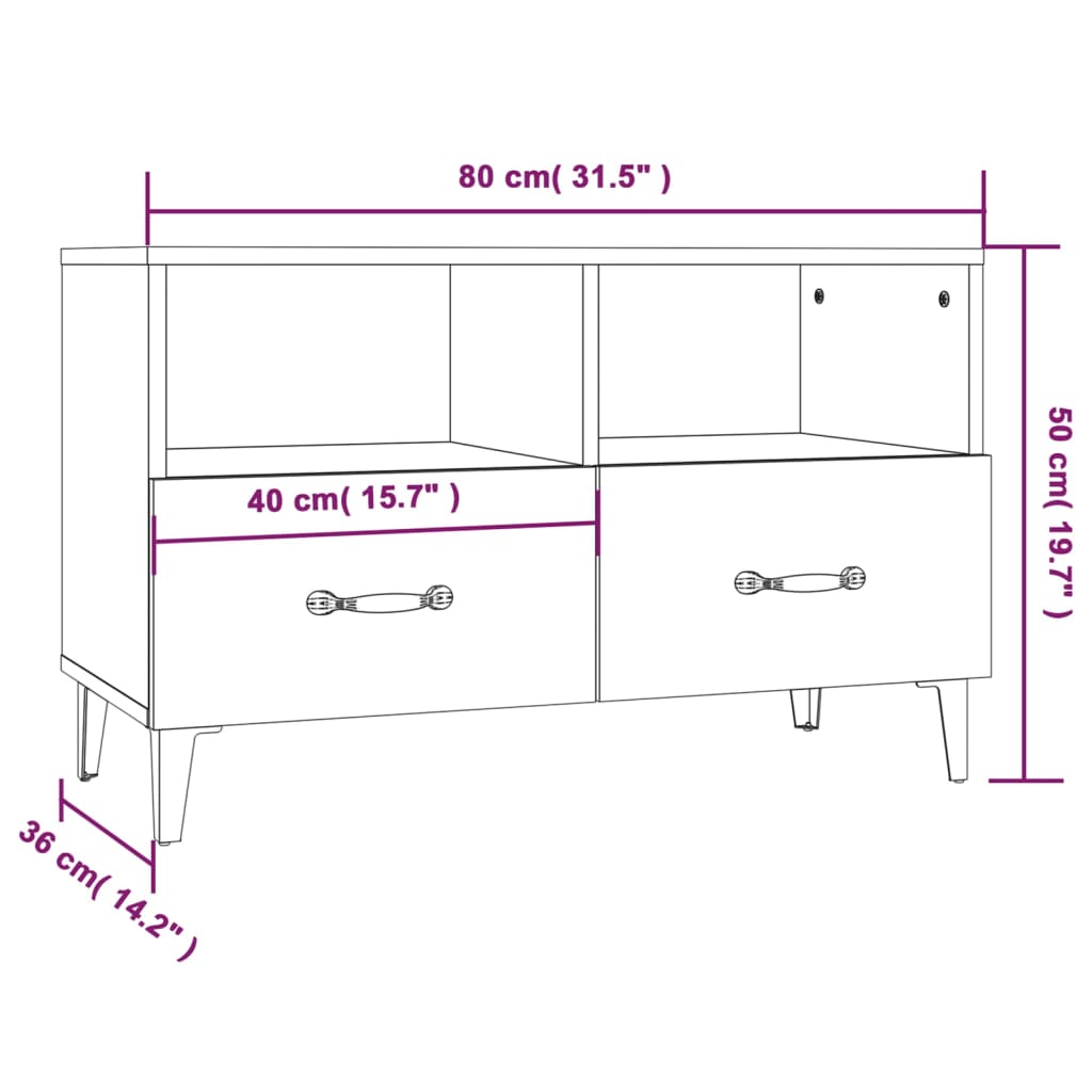 vidaXL Mobile Porta TV Bianco Lucido 80x36x50 cm in Legno Multistrato - homemem39