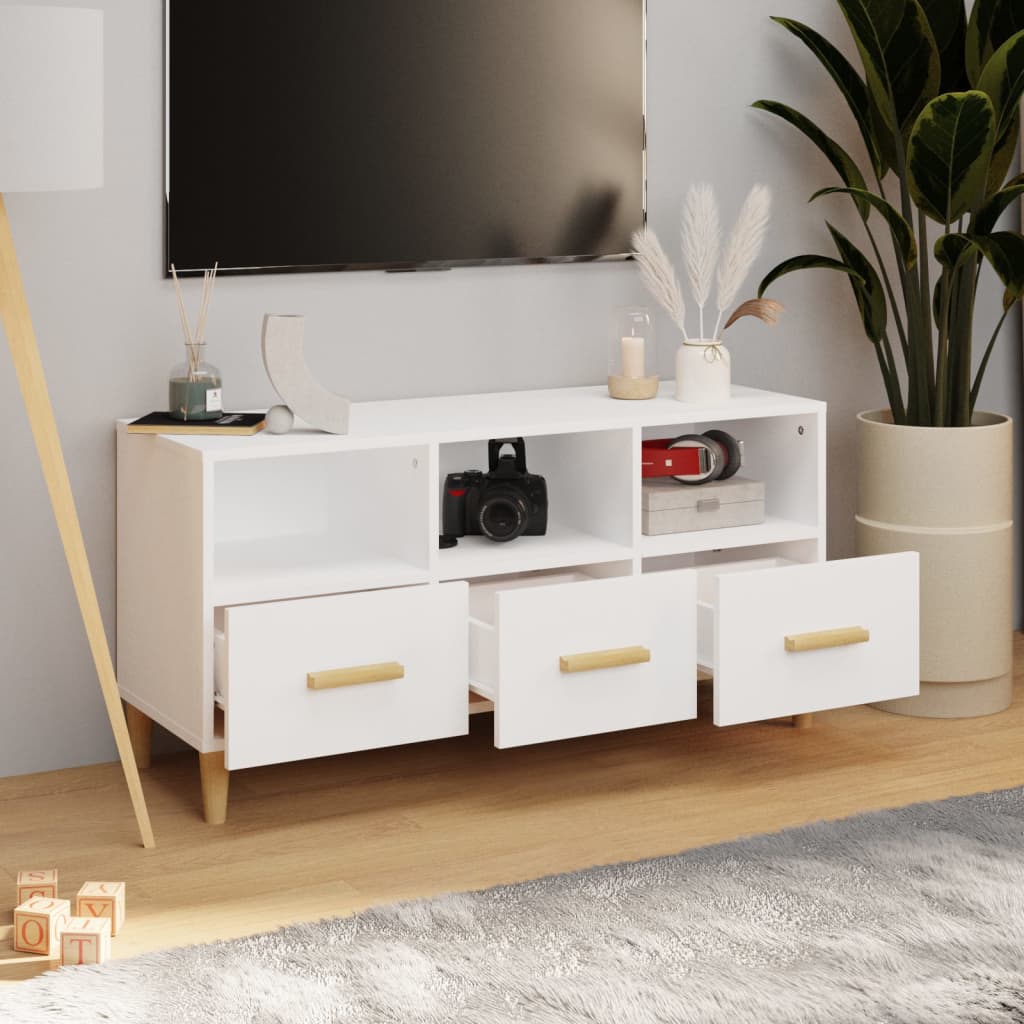 Mobile Porta TV Bianco Lucido 102x36x50 cm in Legno Multistrato - homemem39