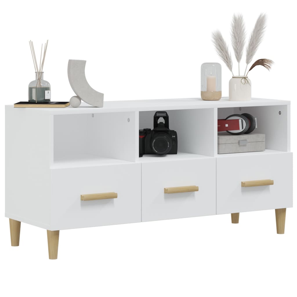 Mobile Porta TV Bianco Lucido 102x36x50 cm in Legno Multistrato - homemem39