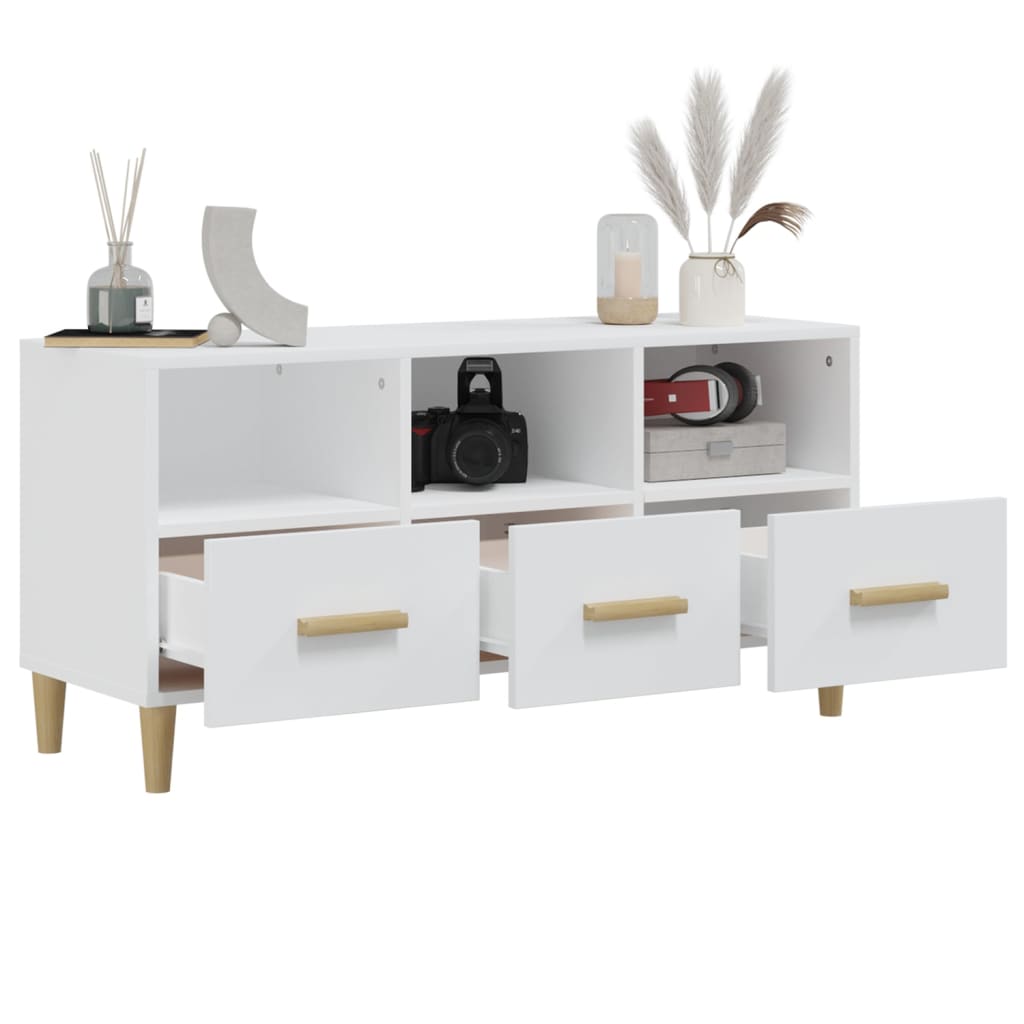 Mobile Porta TV Bianco Lucido 102x36x50 cm in Legno Multistrato - homemem39