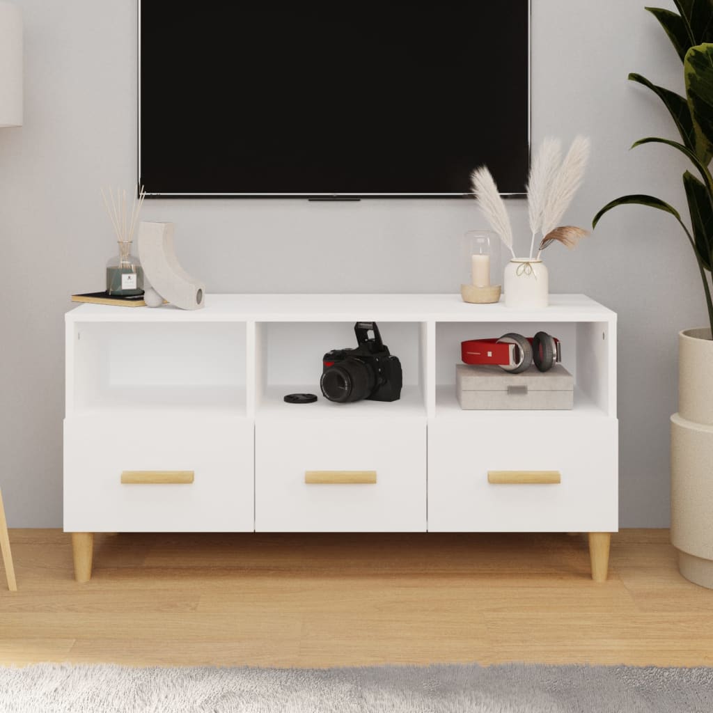 Mobile Porta TV Bianco Lucido 102x36x50 cm in Legno Multistrato - homemem39