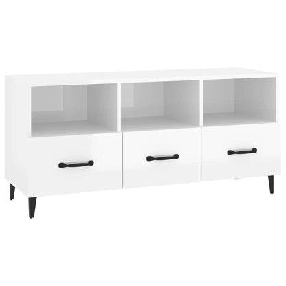 Mobile Porta TV Bianco Lucido 102x35x50 cm in Legno Multistrato - homemem39