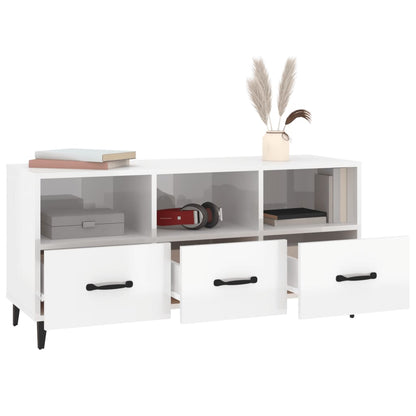 Mobile Porta TV Bianco Lucido 102x35x50 cm in Legno Multistrato - homemem39