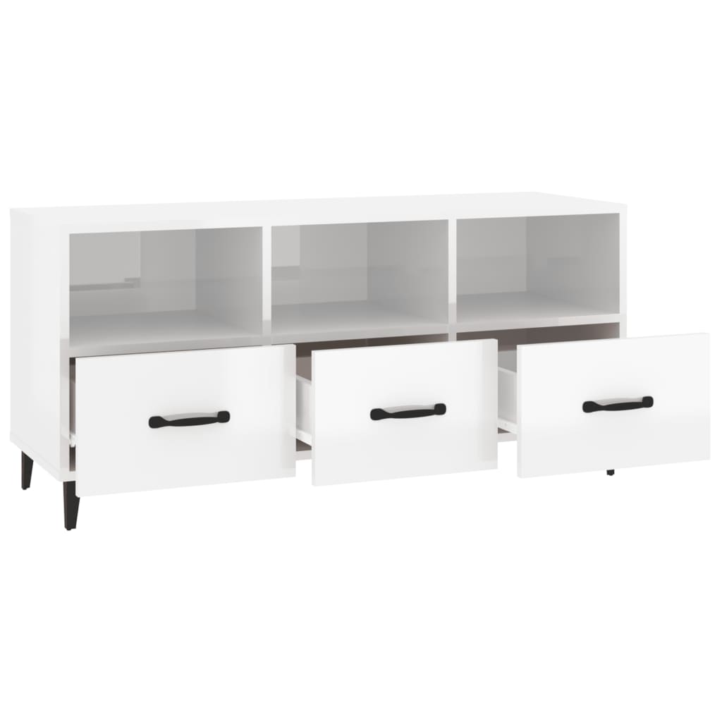 Mobile Porta TV Bianco Lucido 102x35x50 cm in Legno Multistrato - homemem39