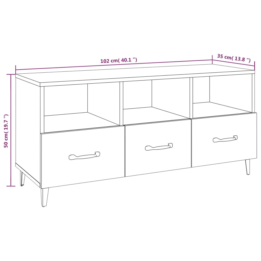 Mobile Porta TV Bianco Lucido 102x35x50 cm in Legno Multistrato - homemem39