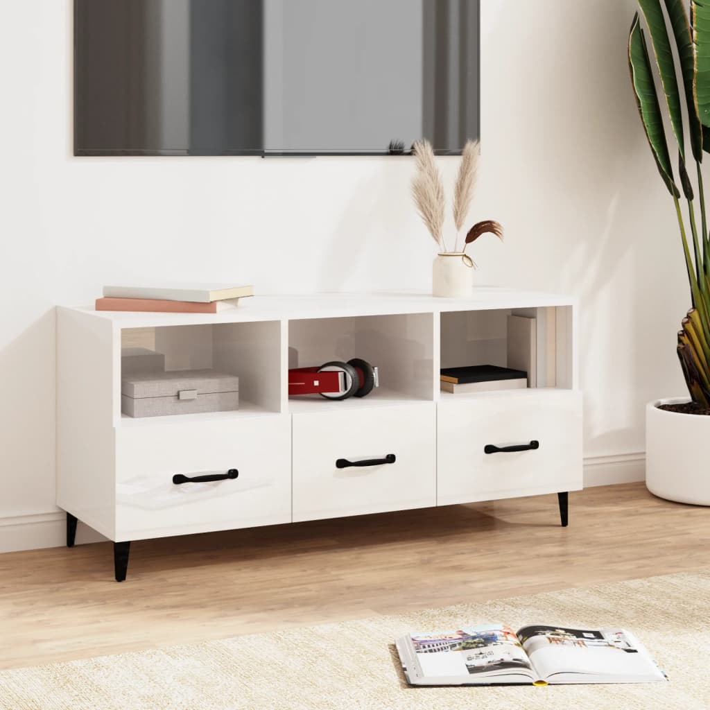 Mobile Porta TV Bianco Lucido 102x35x50 cm in Legno Multistrato - homemem39