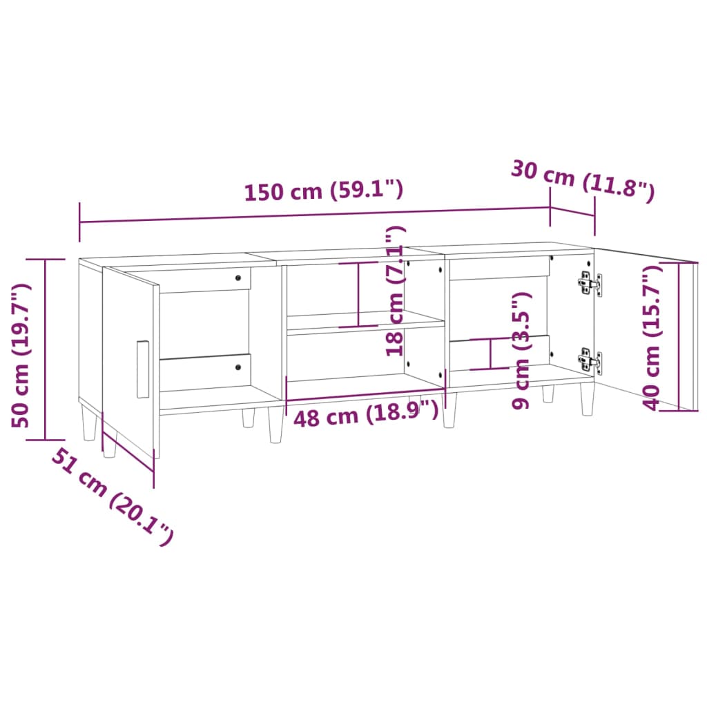 Mobile Porta TV Grigio Cemento 150x30x50cm in Legno Multistrato - homemem39