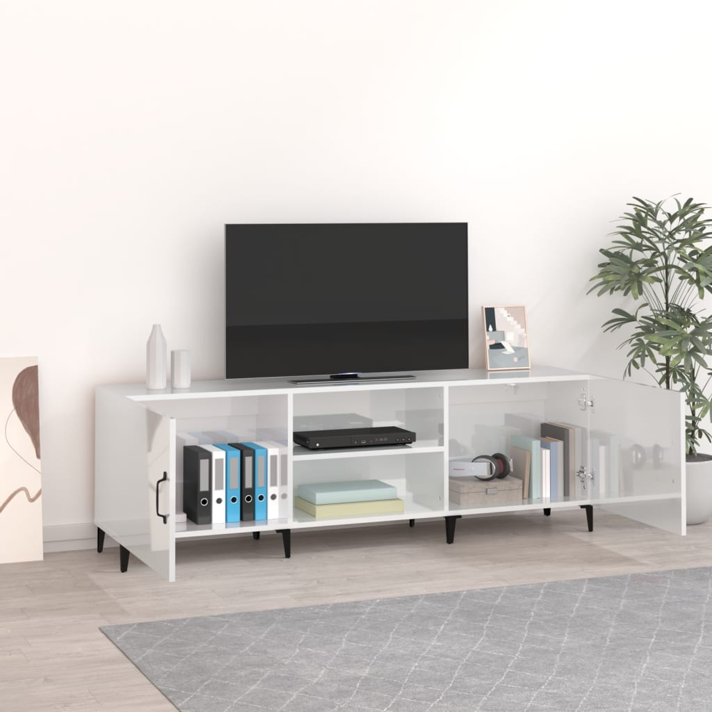 Mobile Porta TV Bianco Lucido 150x30x50 cm in Legno Multistrato - homemem39