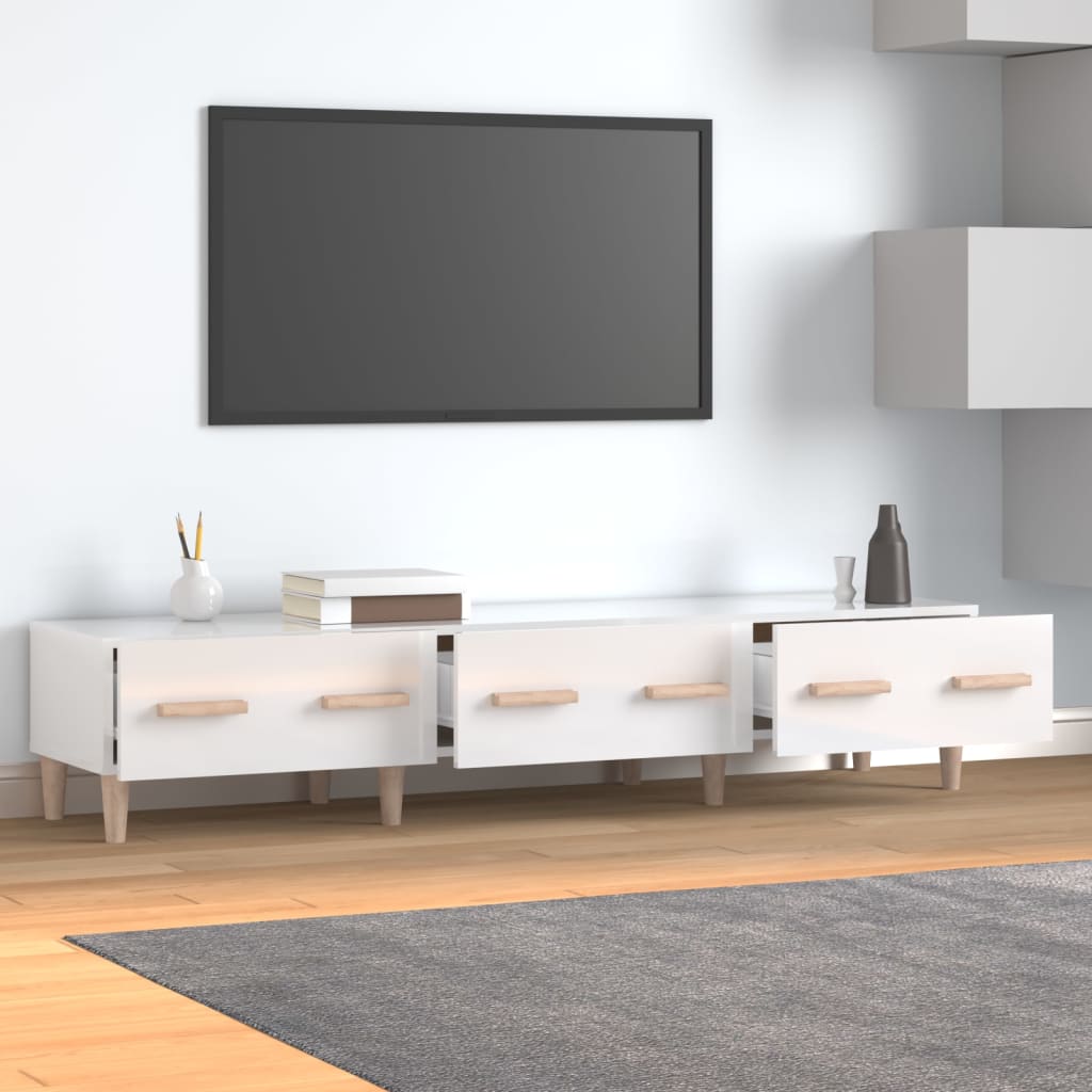 Mobile Porta TV Bianco Lucido 150x34,5x30 cm Legno Multistrato - homemem39