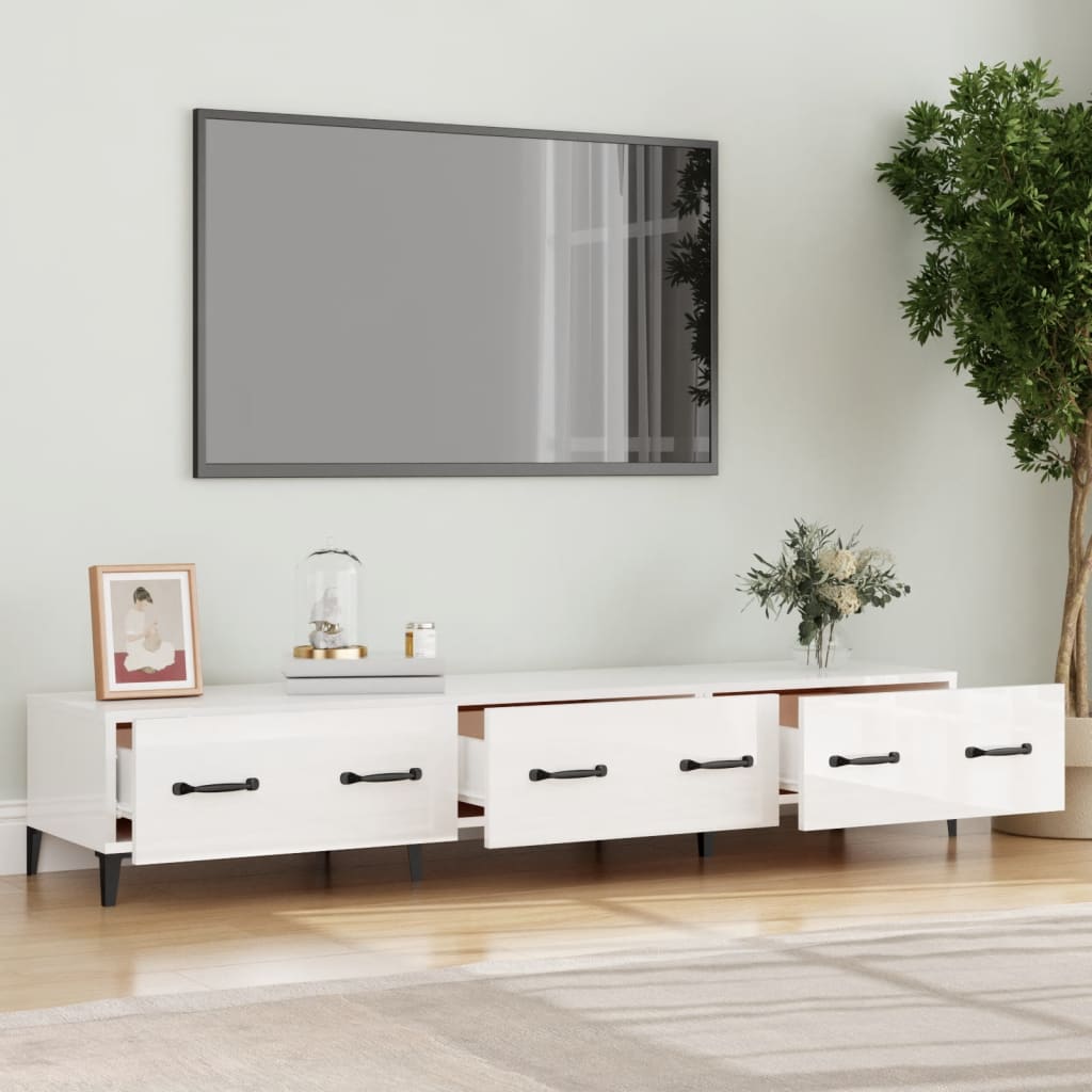 Mobile Porta TV Bianco Lucido 150x34,5x30 cm Legno Multistrato - homemem39