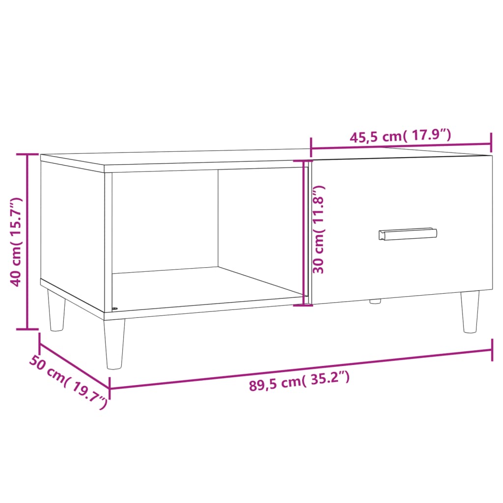 Tavolino Salotto Bianco Lucido 89,5x50x40 cm Legno Multistrato - homemem39