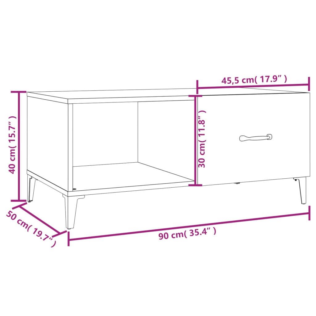 Tavolino da Salotto Bianco 90x50x40 cm in Legno Multistrato - homemem39