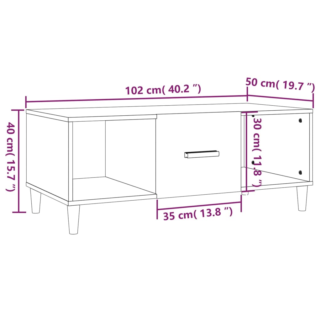 Tavolino da Salotto Bianco 102x50x40 cm in Legno Multistrato - homemem39