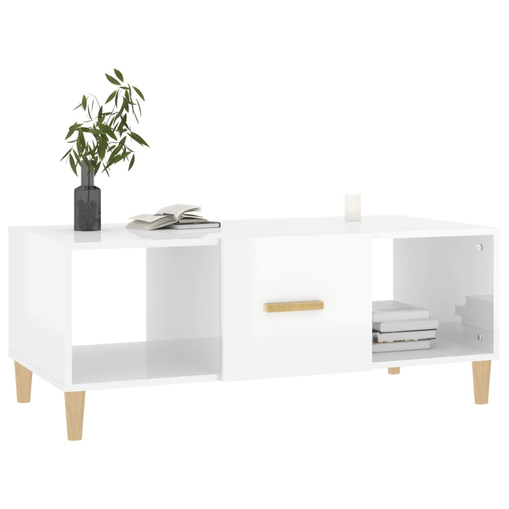 Tavolino da Salotto Bianco Lucido 102x50x40cm Legno Multistrato - homemem39