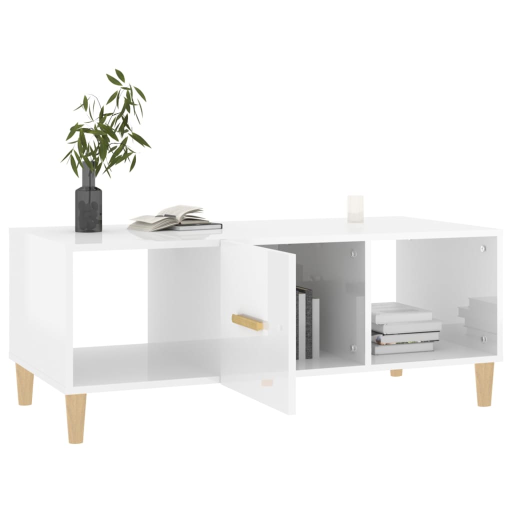 Tavolino da Salotto Bianco Lucido 102x50x40cm Legno Multistrato - homemem39