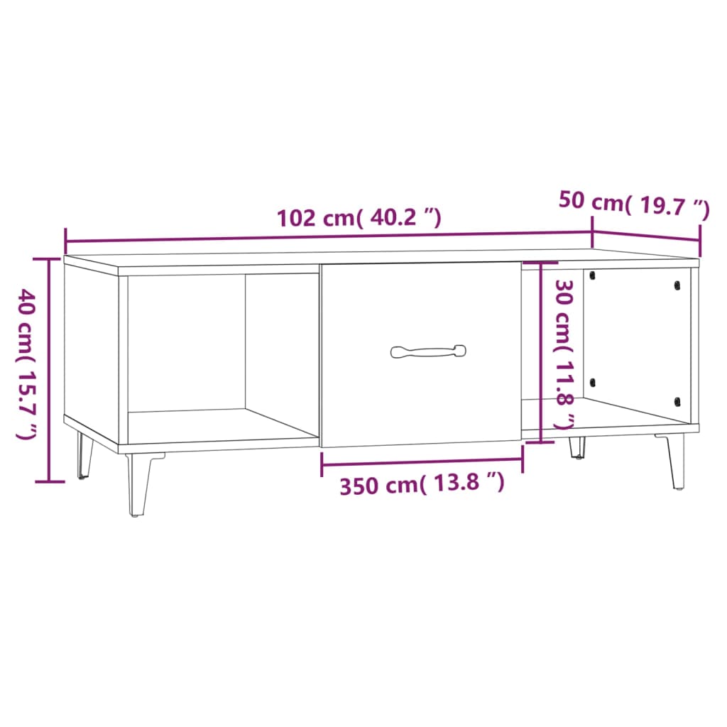 Tavolino da Salotto Bianco 102x50x40 cm in Legno Multistrato - homemem39